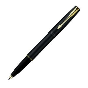 Parker Gift Set Frontier Matte Black Gold Trim Roller Ball Pen With Card Holder | 1 Pen + 1 Card Holder| Ink Color – Blue | Perfect For Employees | Unique Gifts For Entrepreneurs